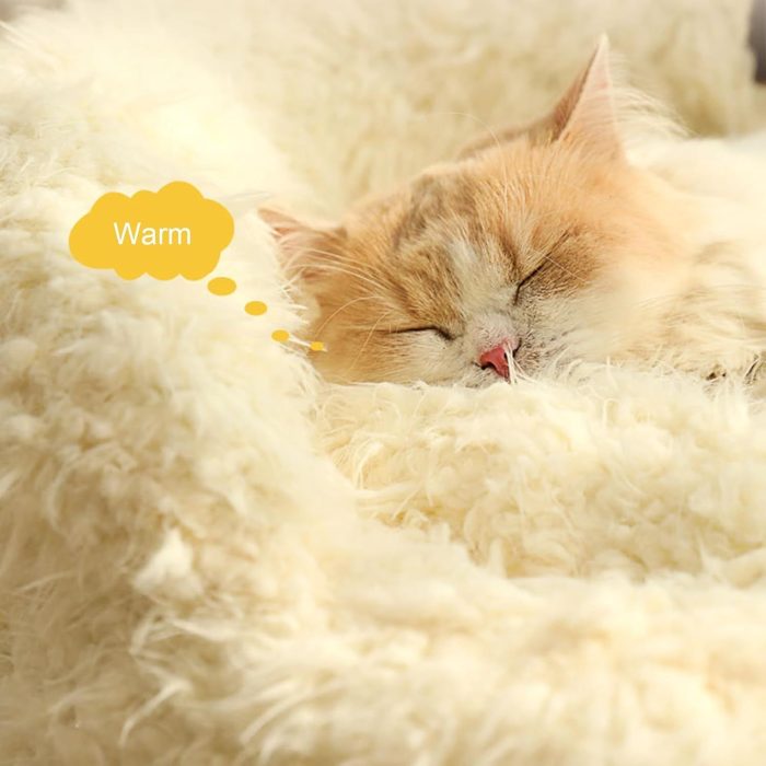 Cut Alpaca Pet Bed For Small Medium Large Dogs Cats Calming Dog Bed Cat Beds With Detachable Plush Pads Anti Slip Bottom Raised Edges Cat Litter Winter Warm Nest White - Image 3