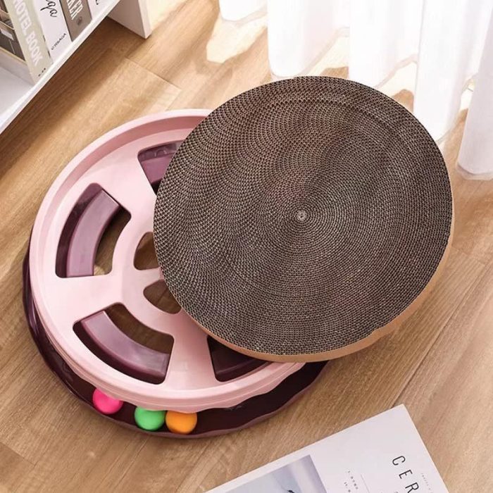 Round Cat Scratcher Toy Cat Scratcher Pad With Ball Interactive Training Exercise Mouse Play Toy With Ball Scratching Board Cat Scratcher Interactive Cat Toys For Indoor Cats Exercise Play - Image 8